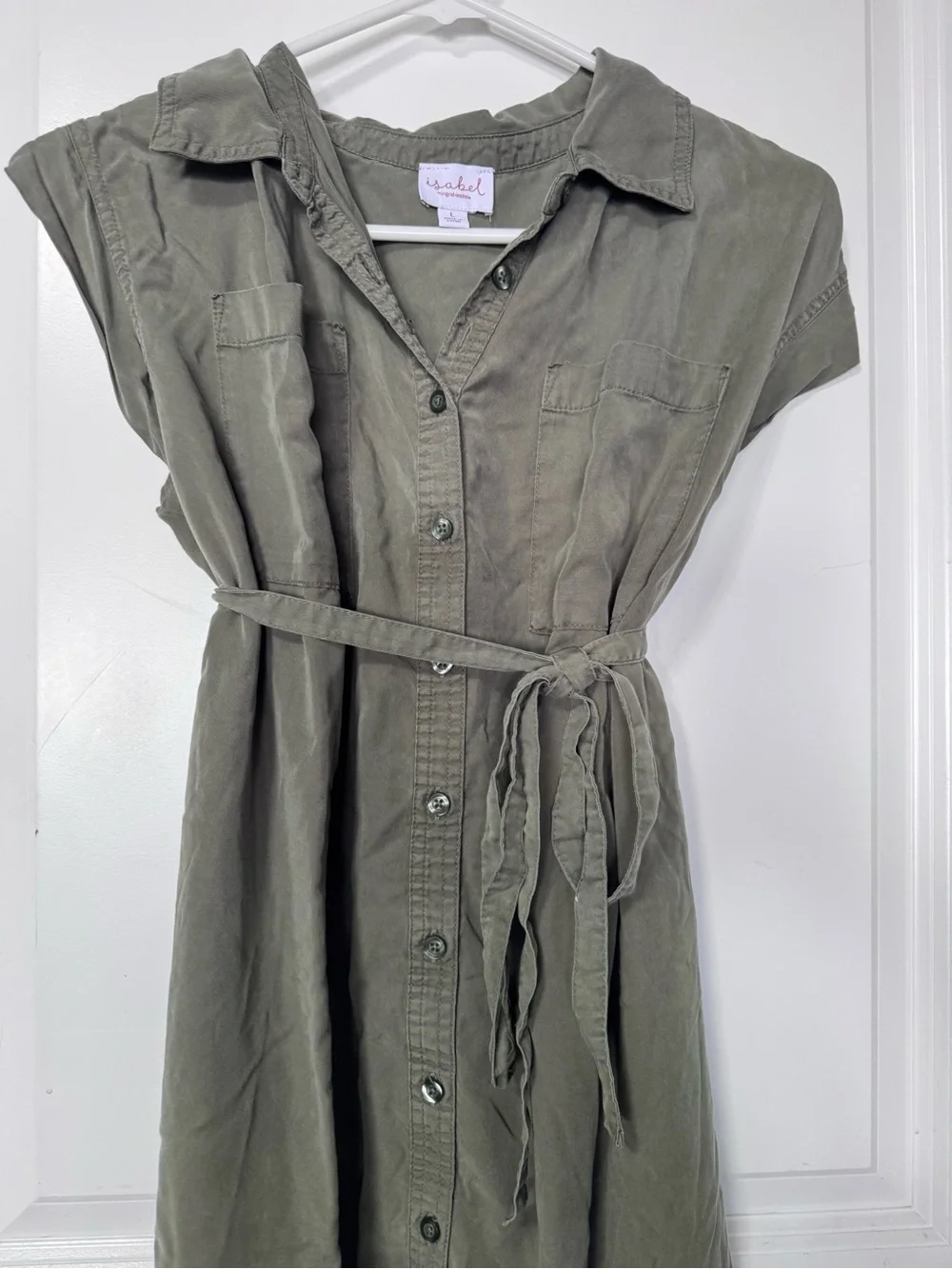 Isabel Maternity by Ingrid & Isabel Olive Green Button-Down Maxi Shirt Dress